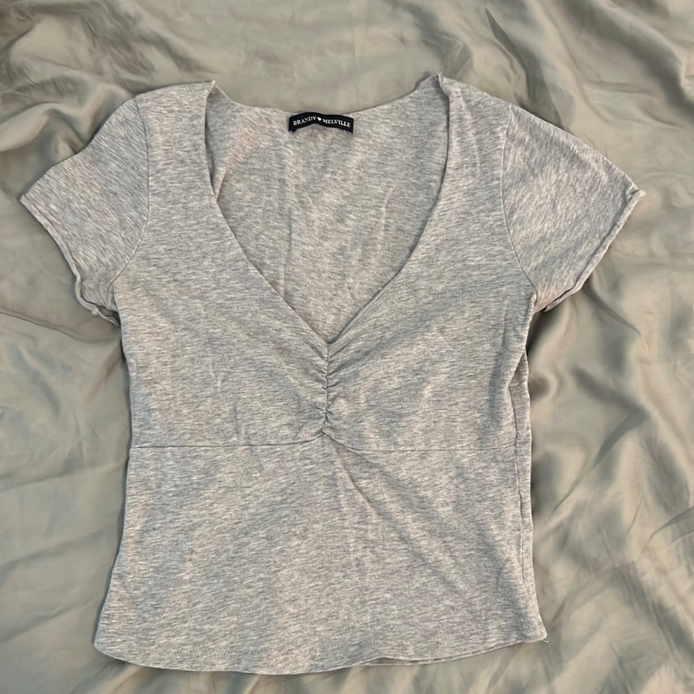 Gray Brandy Melville V-Neck T-Shirt